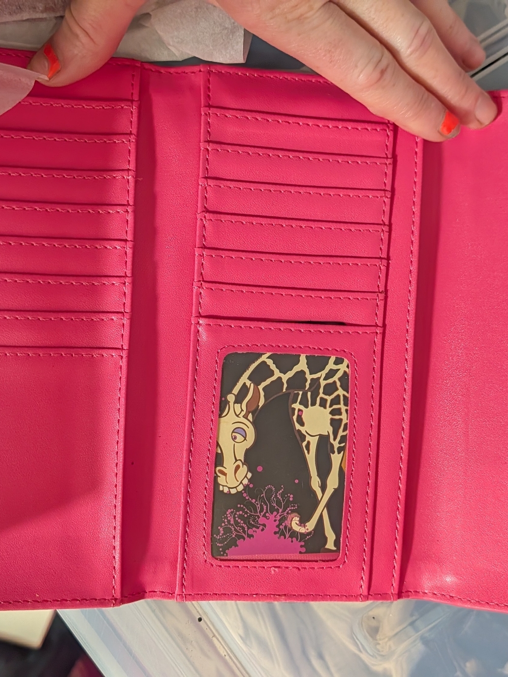 Hot Pink Women's Trifold Wallet with Giraffe ID Window And Checkbook Cover